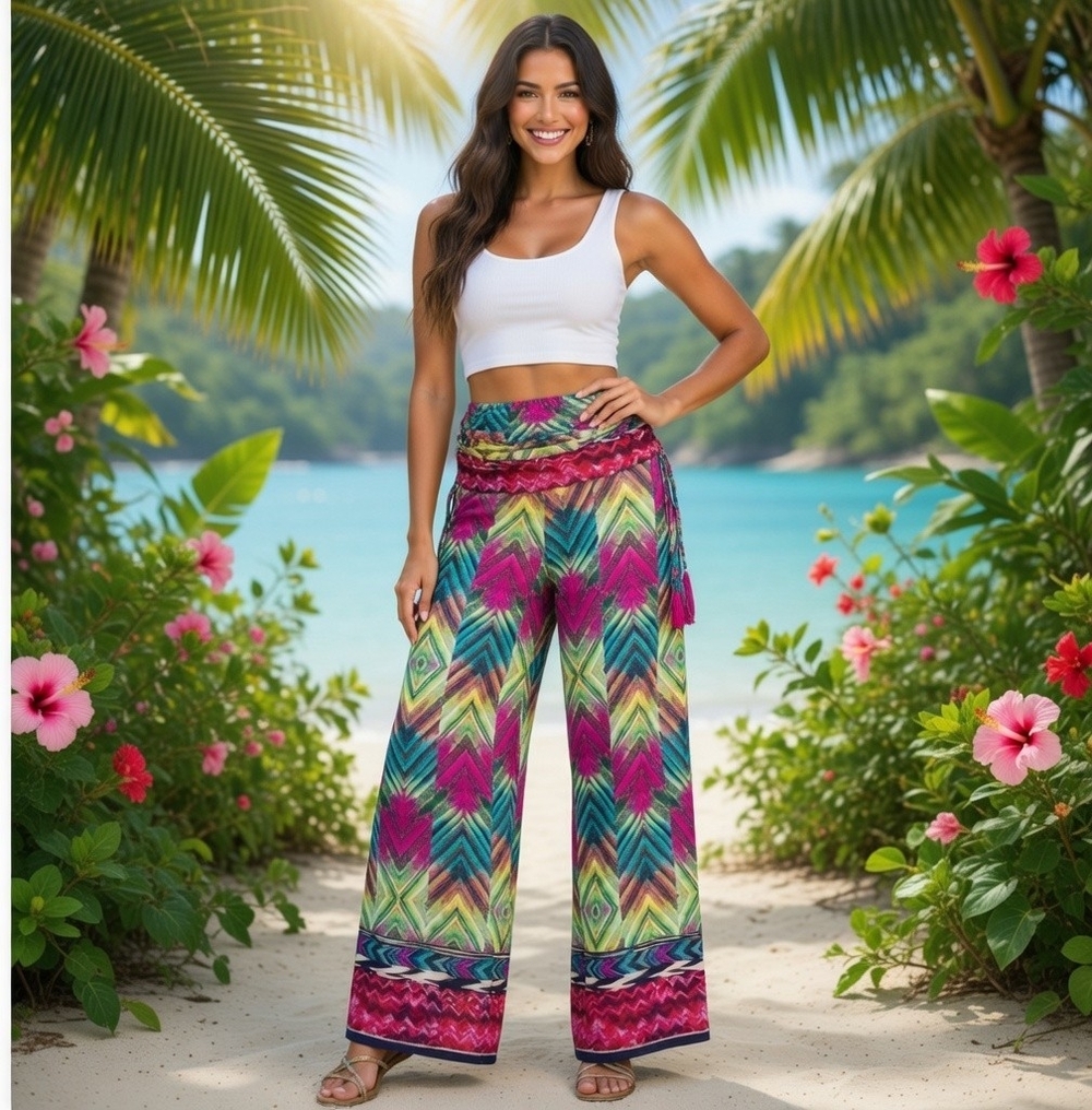 PALOMA VIVACITY Mandala Wide Leg Harem Pants Women S Boho Beach Festival EXC